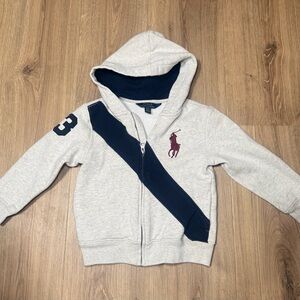 Polo Ralph Lauren Boys Hoodie 4/4T Gray Big Pony Long Sleeve Zip Up Sweater